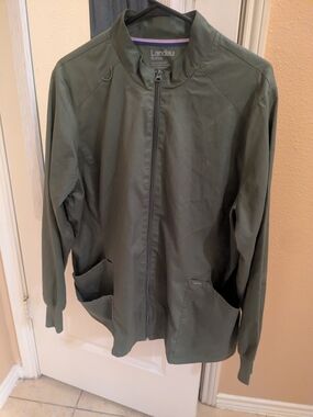 Landau Unisex Olive Green Zip Jacket Scrubtop with Front Pockets XL